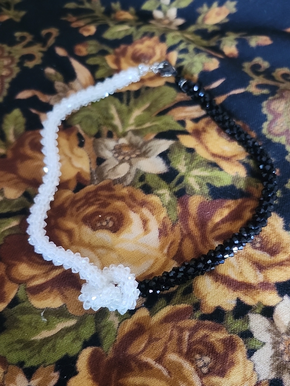Handcrafted Black and White Crystal Beaded Choker Necklace -